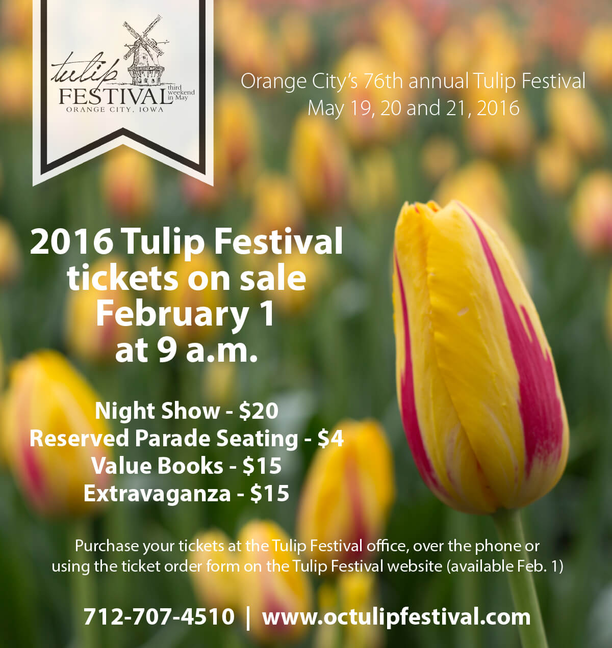 2016 Tulip Festival ticket sales begin February 1 Orange City Tulip